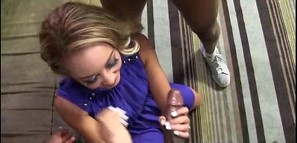 Little blonde tanned slut and army of black men